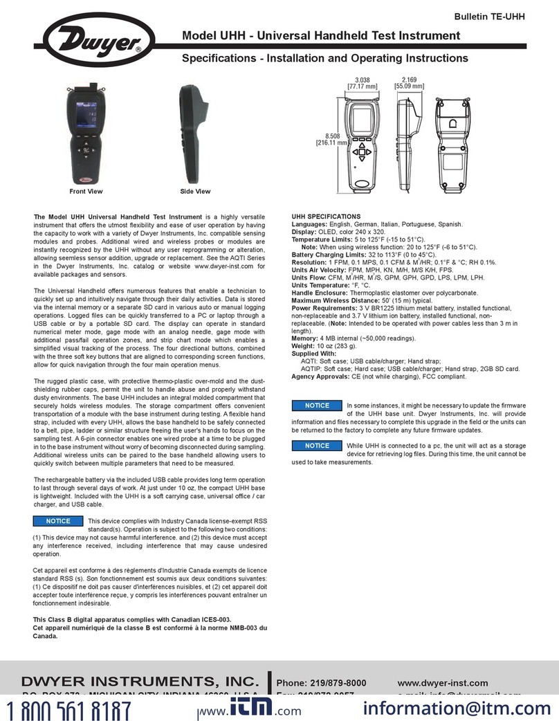Dwyer Instruments UHH Installation and operating instructions