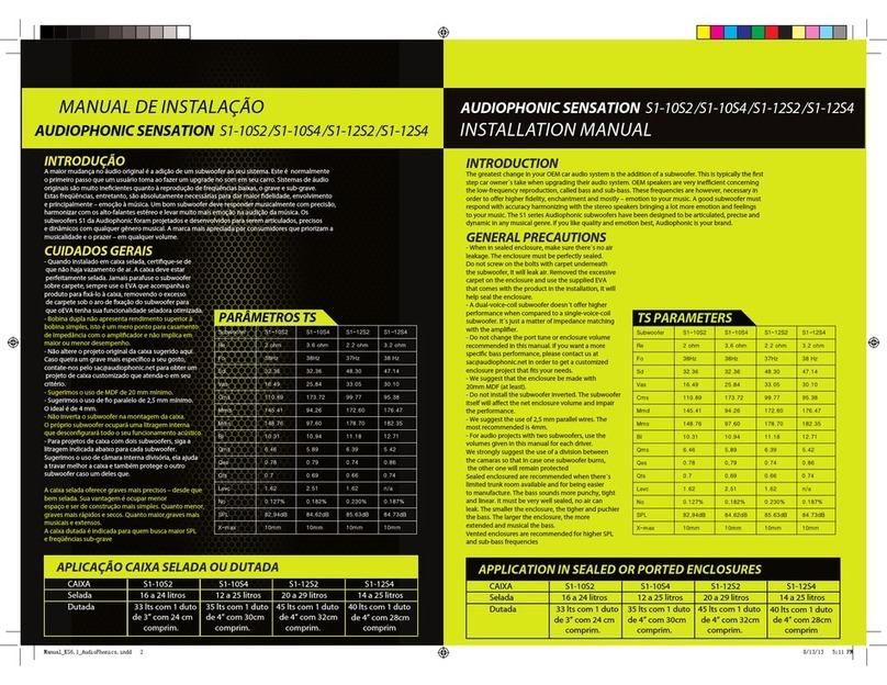 Audiophonic SENSATION S1-10S2 installation guide