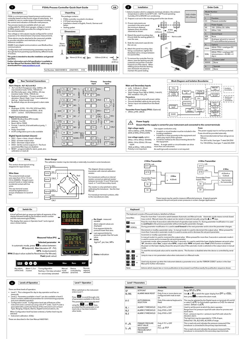 Eurotherm P304c quick start guide
