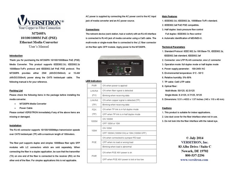 Versitron M7260PA user manual