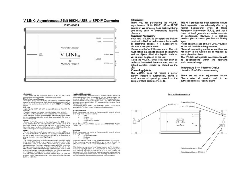 Musical Fidelity V-LINK II instructions Musical Fidelity V-LINK II instructions