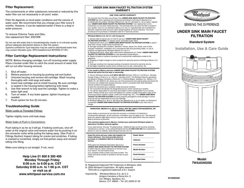 Whirlpool 7WAA5402S0 Installation, use & care guide