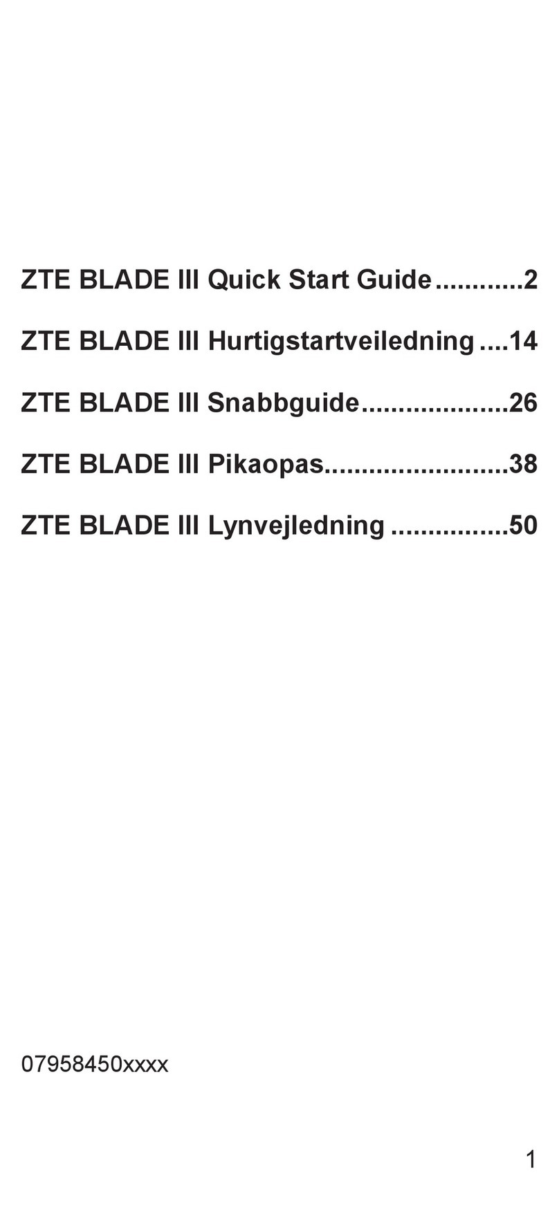 Zte Blade III quick start guide