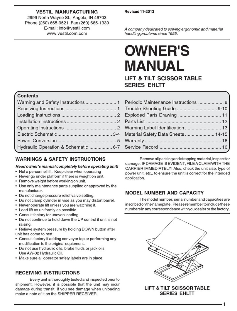 Vestil EHLTT Series owner's manual