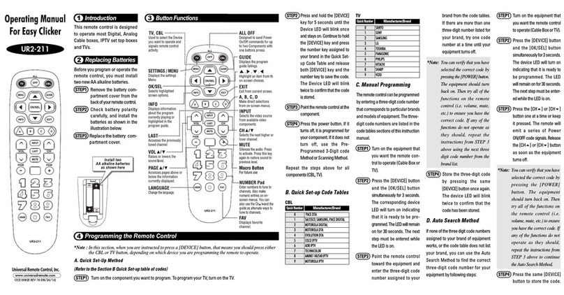 Universal Remote Control Easy Clicker UR2-211 User manual Universal Remote Control Easy Clicker UR2-211 User manual