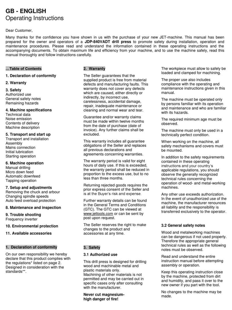 Jet JDP-840VADT operating instructions