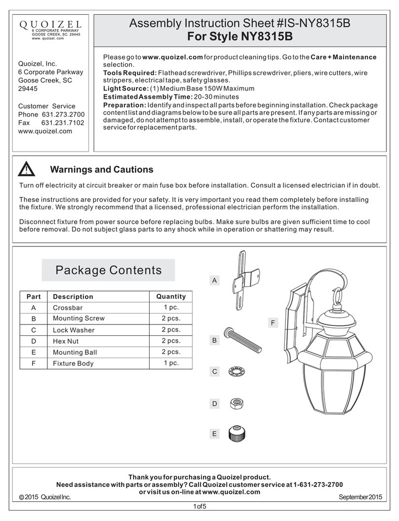 Quoizel NY8315B Assembly instruction sheet