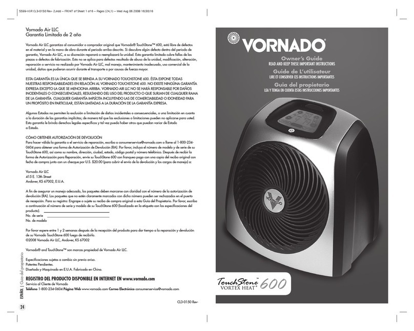Vornado TouchStone Vortex Heat 600 owner's guide