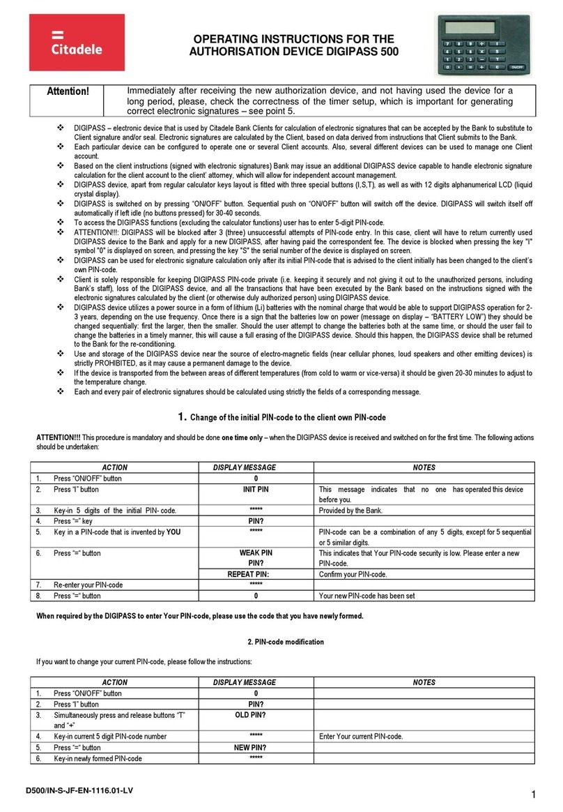 Citadele DIGIPASS 500 User manual