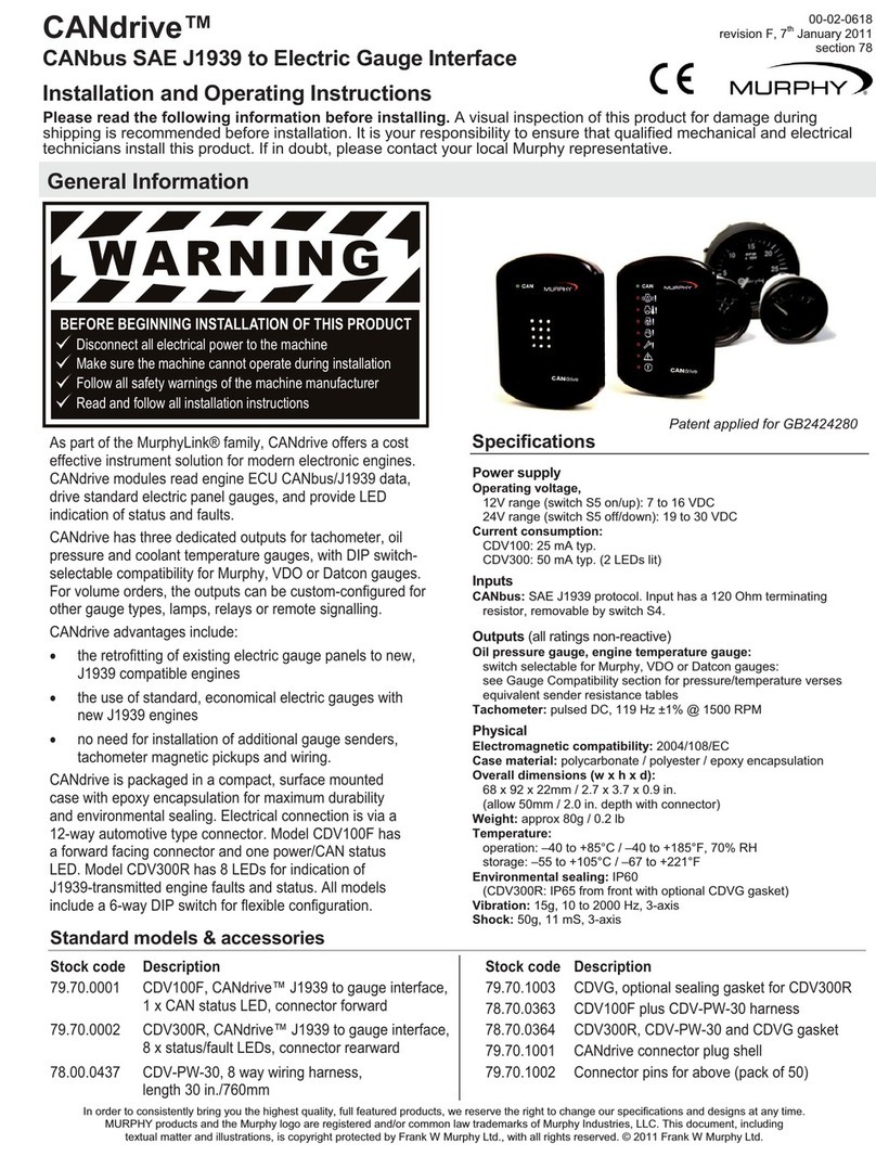 Murphy CANdrive Module CDV100F Installation and operating manual
