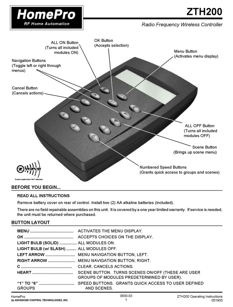 Advanced Control Technologies HomePro ZDP200 User manual