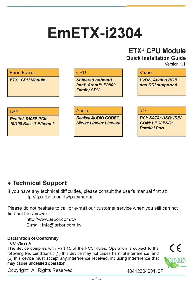 Arbor Technology EmETX-i2304-E3825 User manual Arbor Technology EmETX-i2304-E3825 User manual