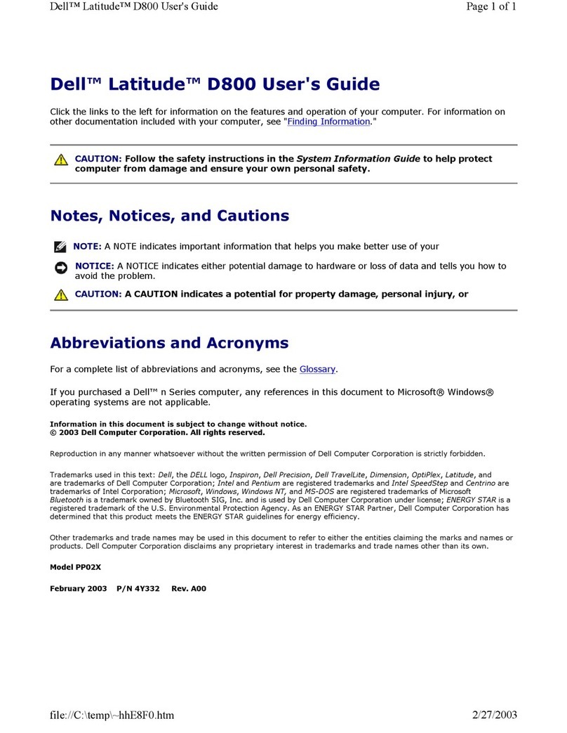 Dell D800 - Latitude 15.4" Notebook User manual