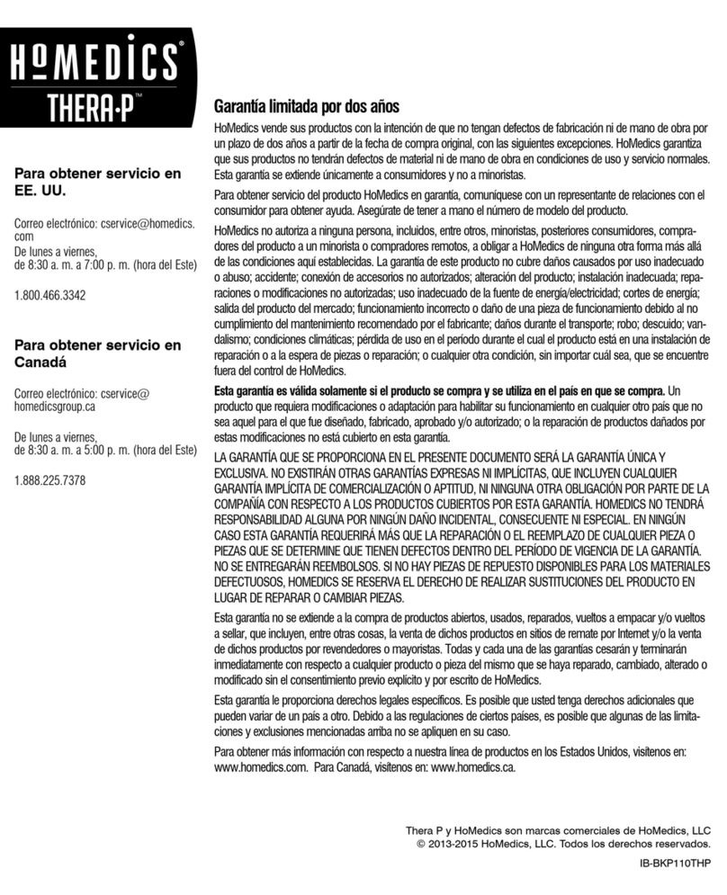 HoMedics BKP-110-THP Instruction manual and warranty information HoMedics BKP-110-THP Instruction manual and warranty information