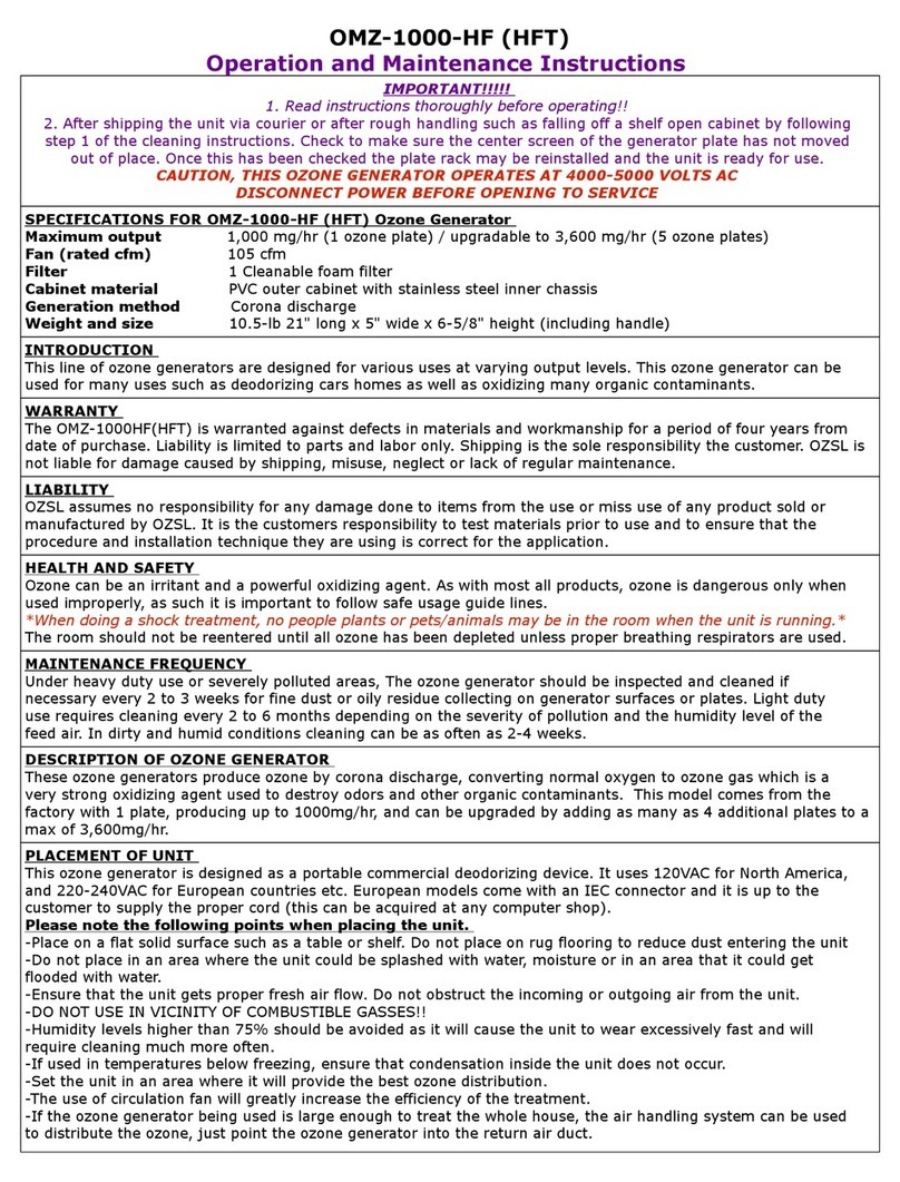 Ozone Solutions OMZ-1000-HF Operation and maintenance instructions