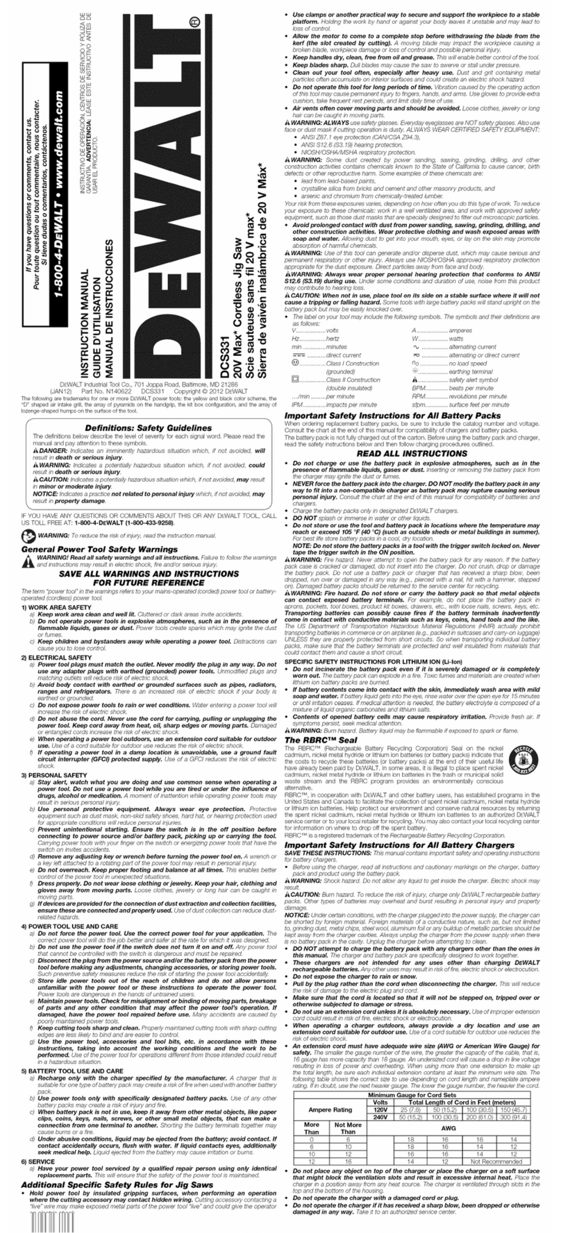 DeWalt XR Li-ION DCS331 User manual