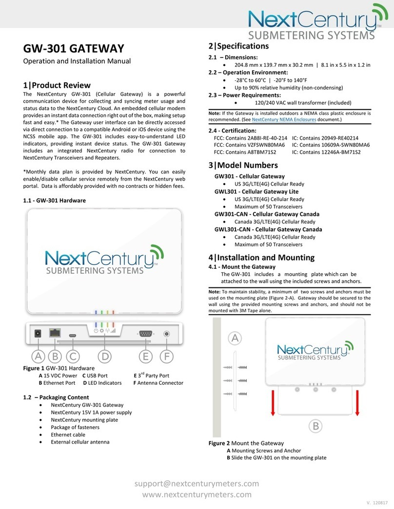 Next Century GW-301 Operation and installation manual