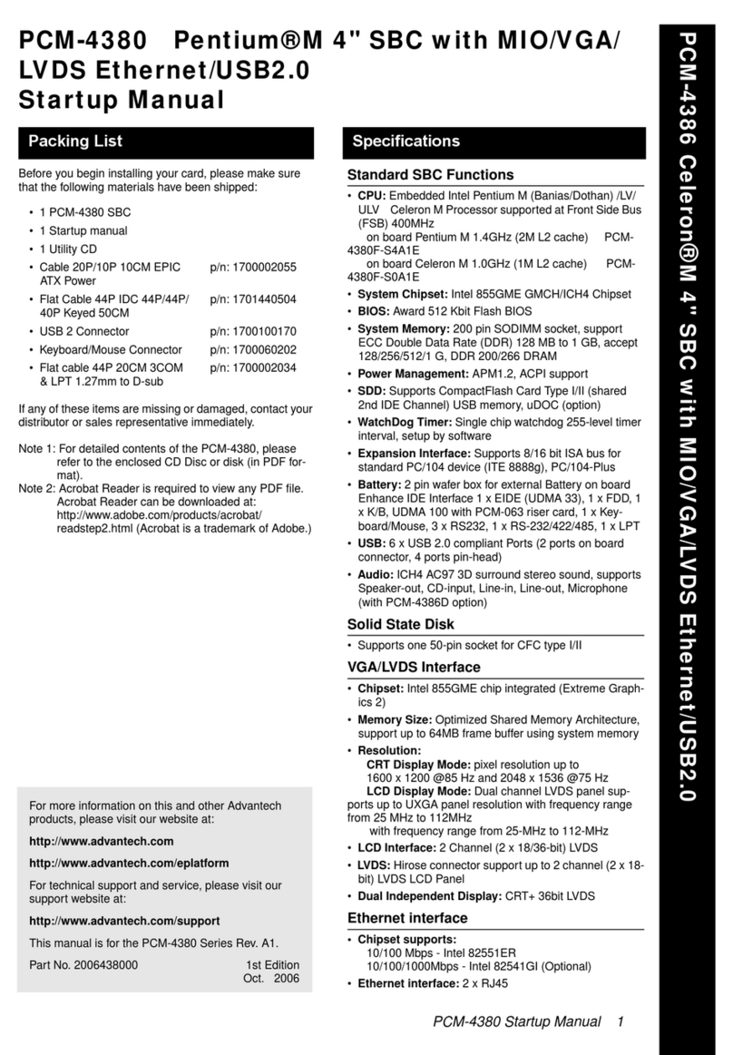 Advantech PCM-4380 Startup manual