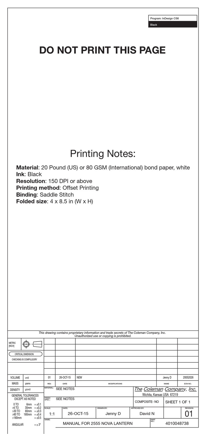 Coleman Northern Nova 2555 Series User manual