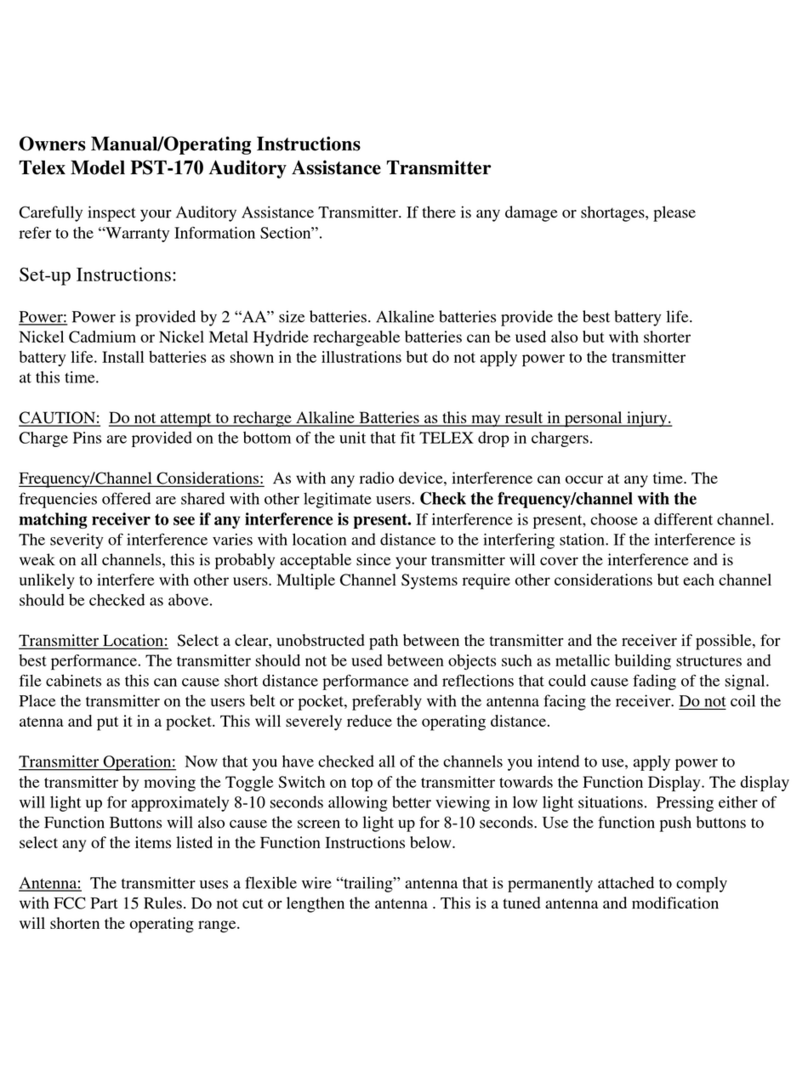 Telex PST-170 Owner's Manual and Operating Instructions