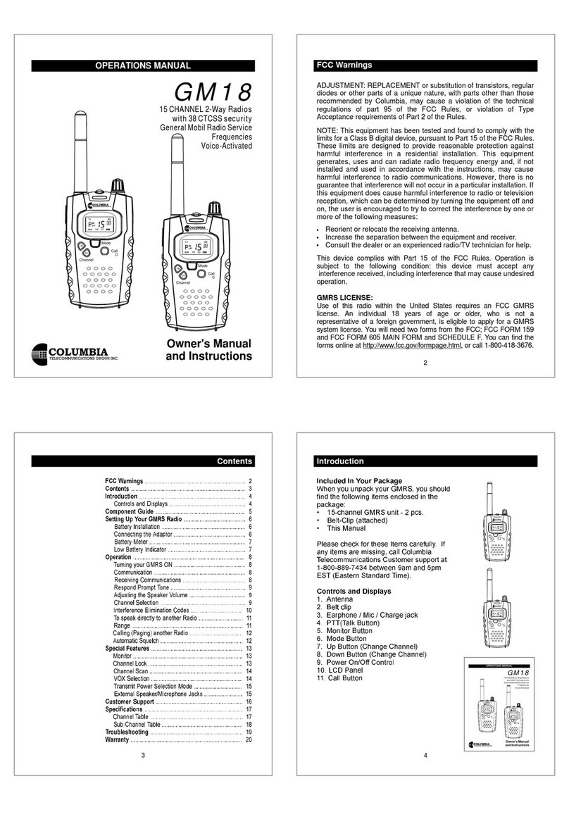 Columbia GM18 Operation manual