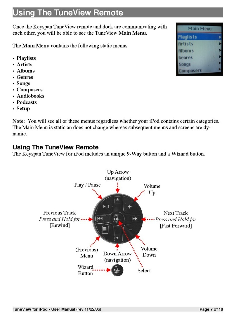 Keyspan TuneView Installation and operating instructions