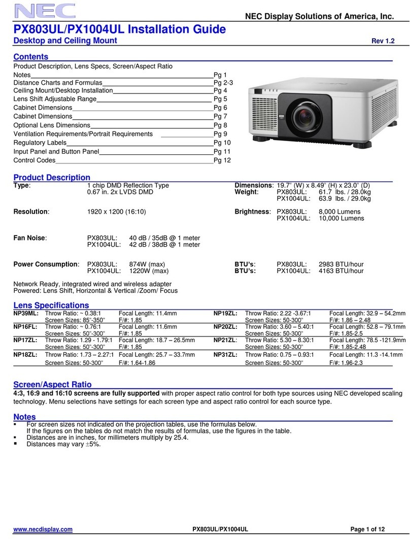 NEC PX803UL installation guide