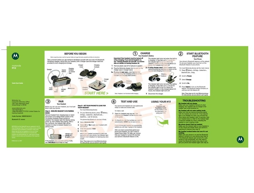 Motorola H12 - MOTOPURE H12 - Headset quick start guide