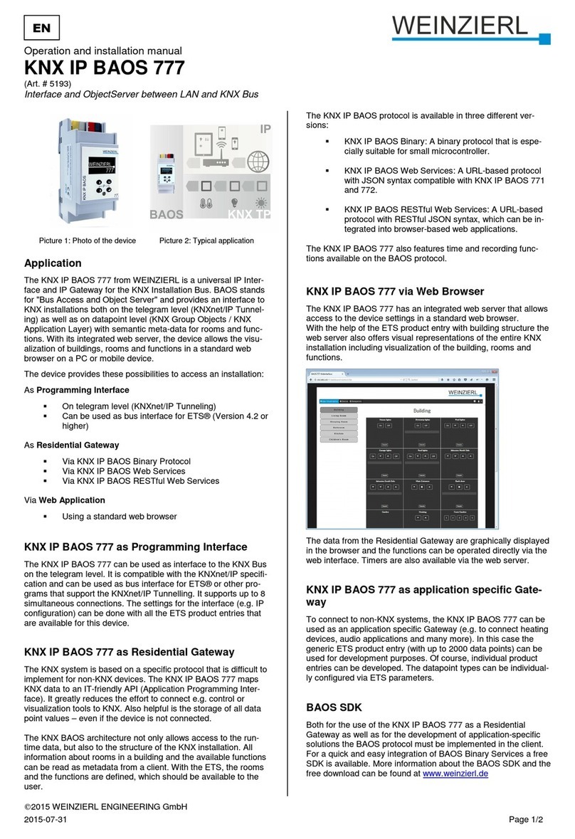 Weinzierl KNX IP BAOS 777 Operation and installation manual Weinzierl KNX IP BAOS 777 Operation and installation manual