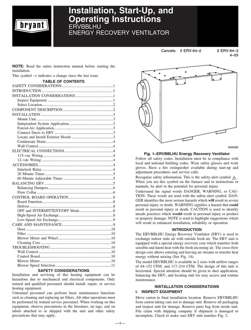 Bryant ERVBBLHU1150 Installation, start-up, and operating instructions