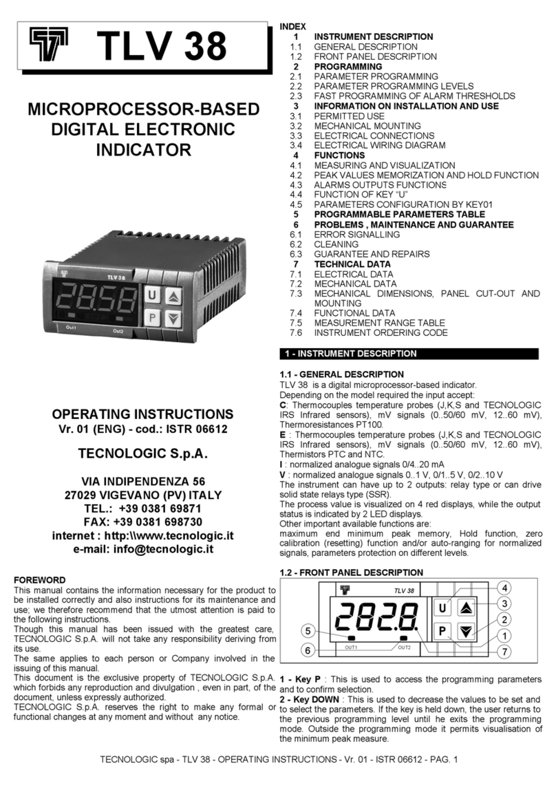 Tecnologic TLV 38 operating instructions