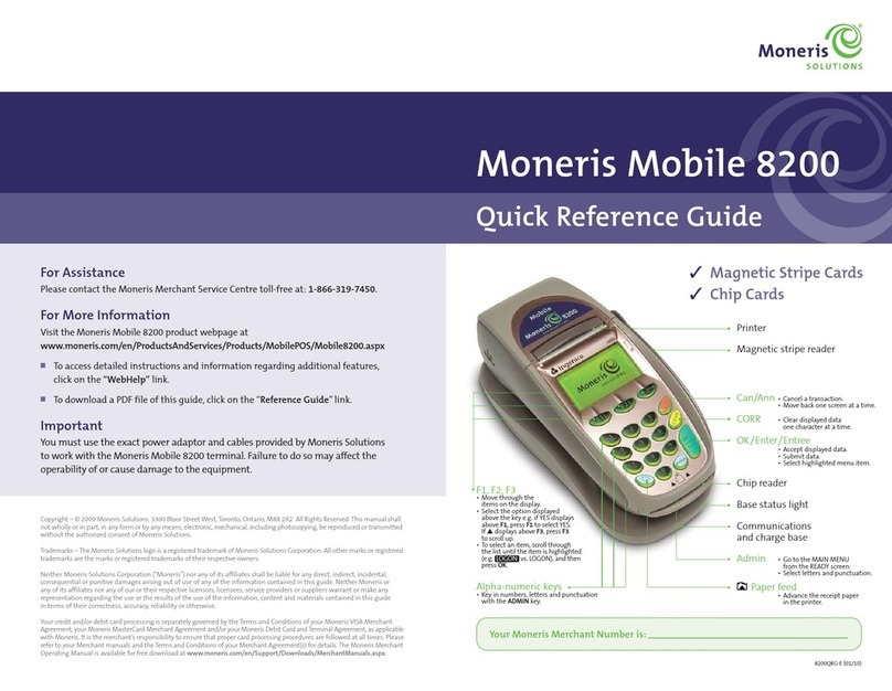 Moneris mobile 8200 Quick reference guide