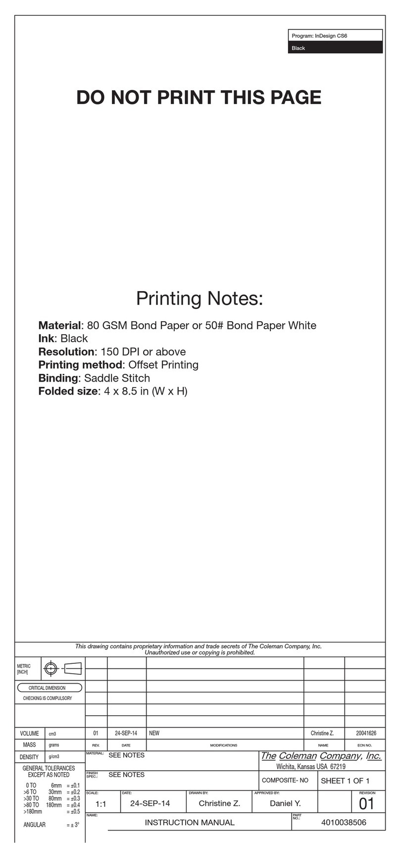 Coleman INSTASTART 9966 Series User manual