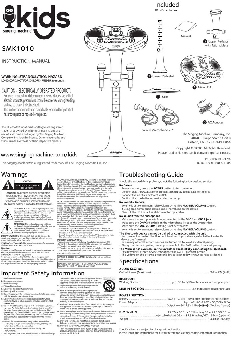 The Singing Machine SMK1010 User manual