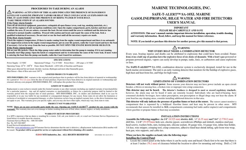 MTI Industries Safe-T-Alert SA-10XL user manual