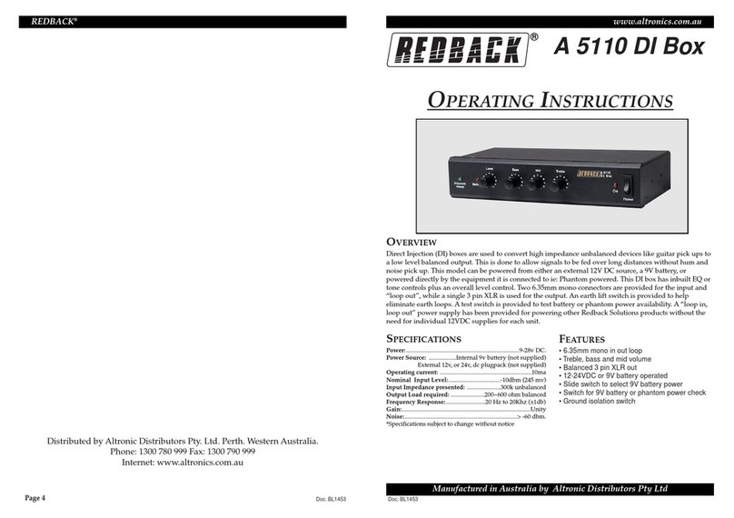 Redback A 5110 DI Box operating instructions