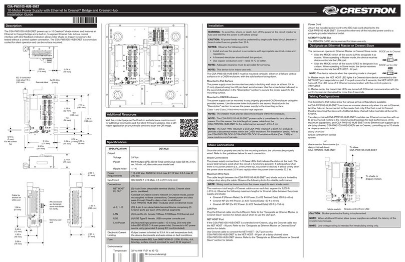 Crestron CSA-PWS10S-HUB-ENET User manual