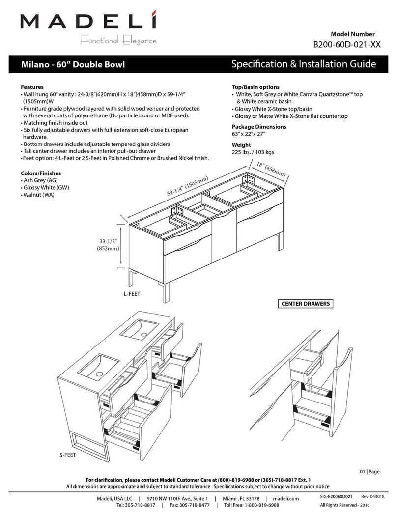 Madeli Milano - 60" Double Bowl User manual Madeli Milano - 60" Double Bowl User manual