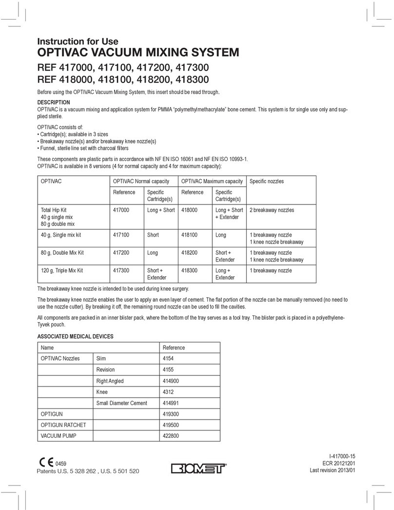 BIOMET OPTIVAC VACUUM MIXING SYSTEM Instructions for use