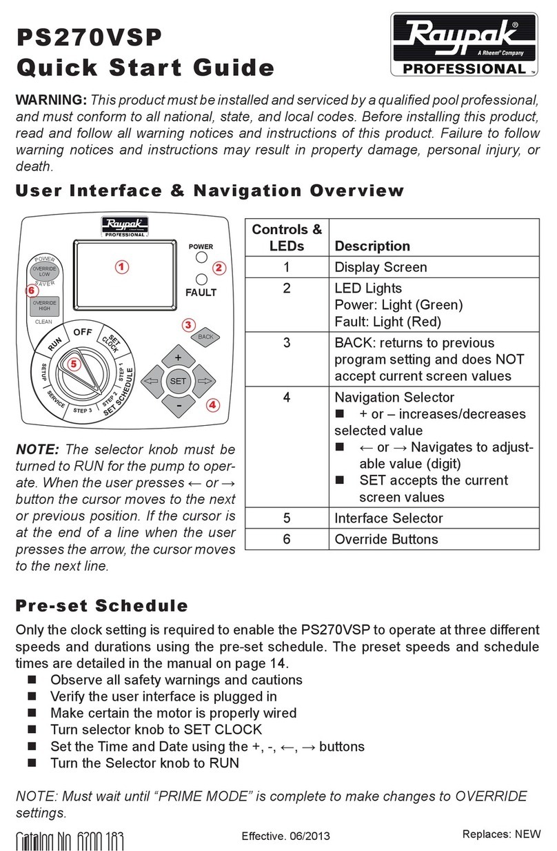 Raypak PS270VSP quick start guide
