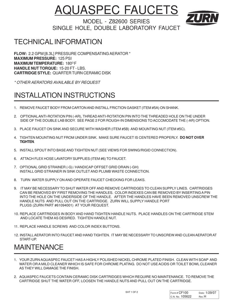 ZURN AQUASPEC Z82600 SERIES installation instructions ZURN AQUASPEC Z82600 SERIES installation instructions