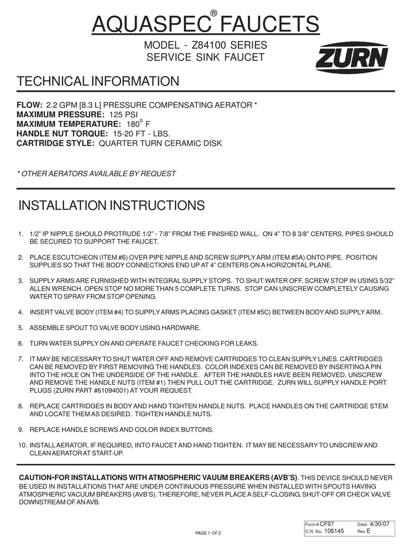 ZURN AQUASPEC Z84100 SERIES installation instructions ZURN AQUASPEC Z84100 SERIES installation instructions