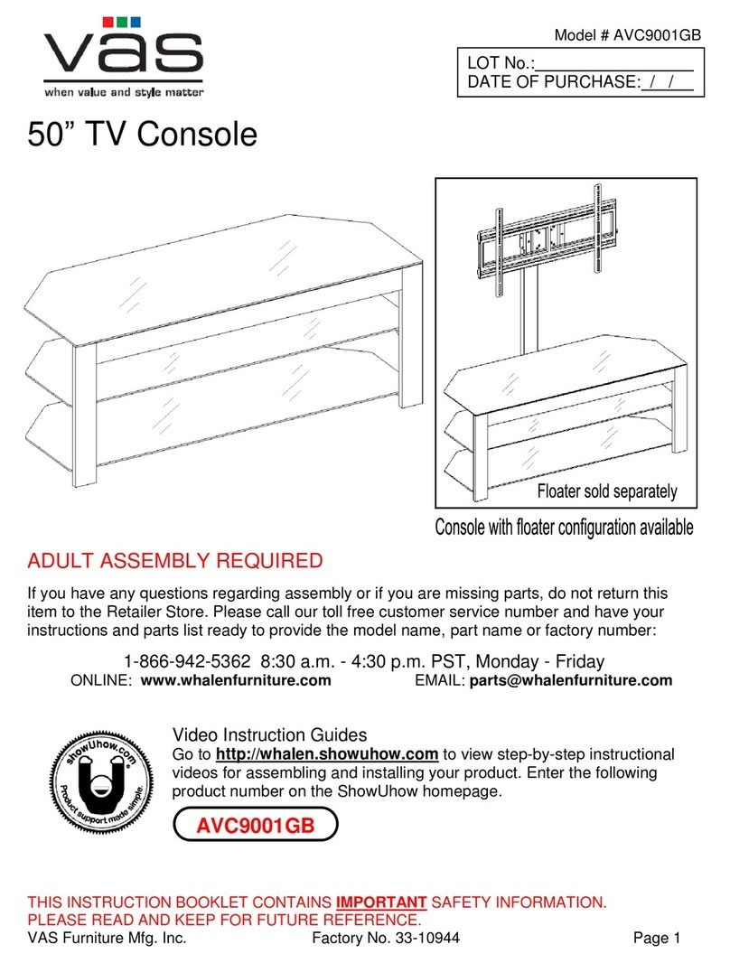 VAS Furniture Mfg. Inc. AVC9001GB Assembly instructions VAS Furniture Mfg. Inc. AVC9001GB Assembly instructions