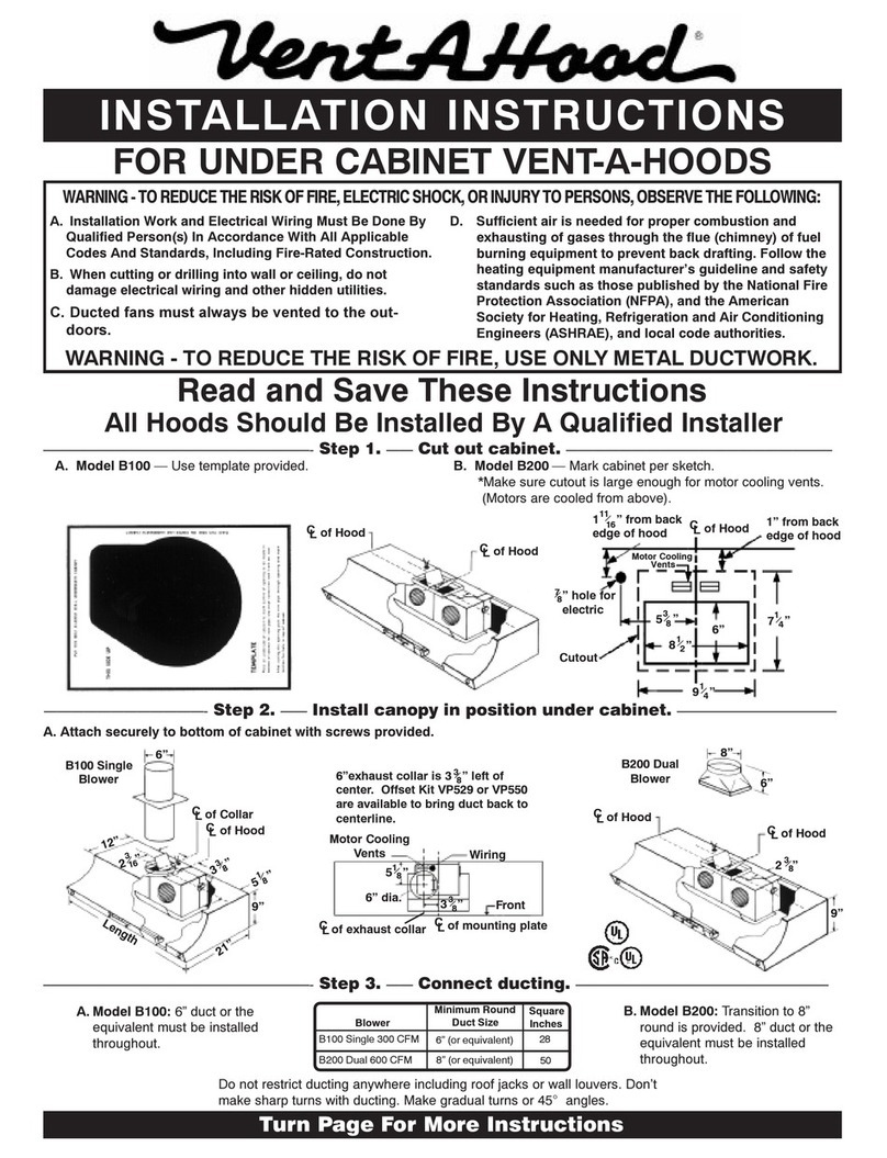 VentAHood B100 Single 300 CFM installation instructions