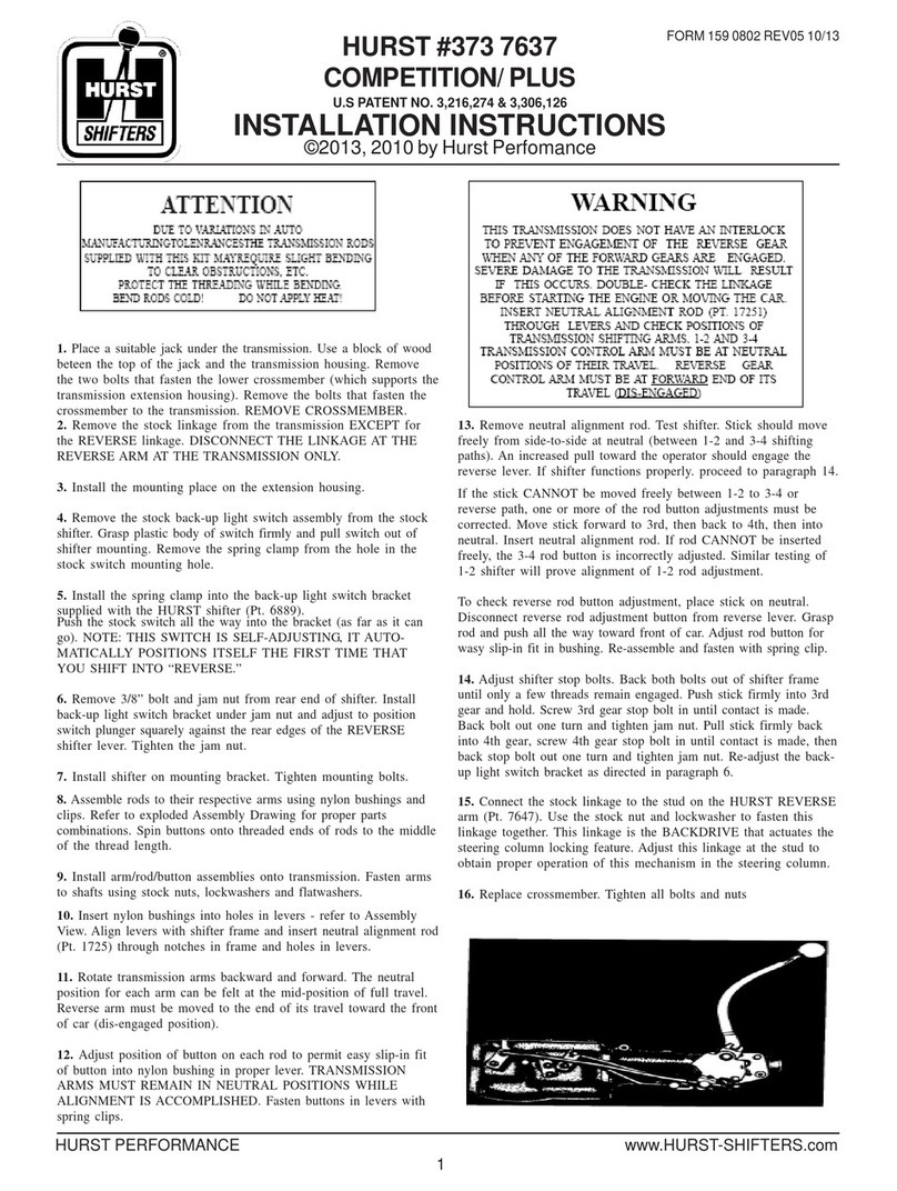 HURST COMPETITION PLUS Series installation instructions HURST COMPETITION PLUS Series installation instructions