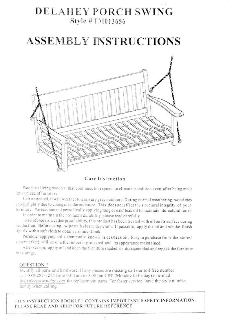Better Homes and Gardens Delahey Porch Swing TM013656 Assembly instructions Better Homes and Gardens Delahey Porch Swing TM013656 Assembly instructions