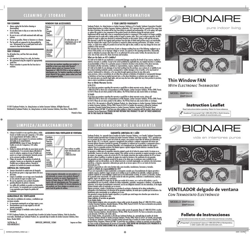 Bionaire BWF0522E Instruction leaflet