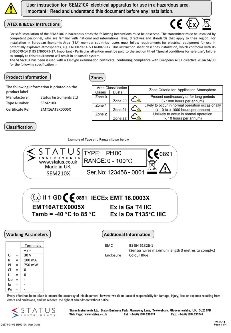 Status Instruments SEM210X Installation instructions