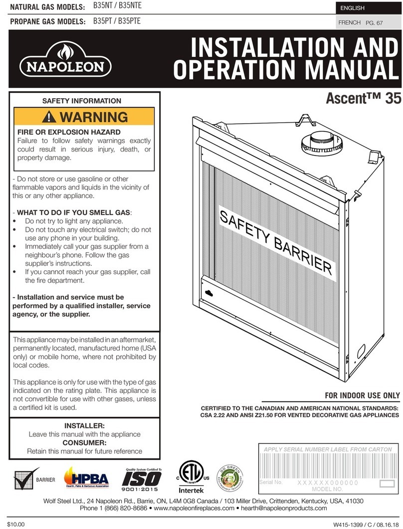Napoleon B35NT Installation and operation manual