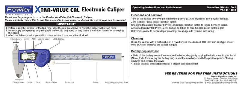 Fowler Xtra-Value Cal Operating instructions and parts manual